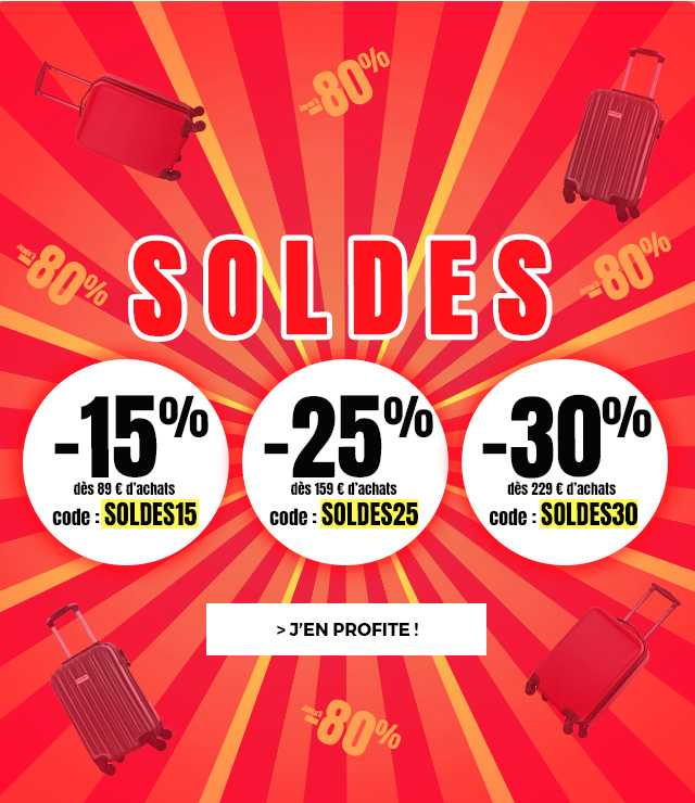SOLDES : -15% dès 89€ d'achats avec le code SOLDES15, -25% dès 159€ d'achats avec le code SOLDES25 et -30% dès 229€ d'achats avec le code SOLDES30